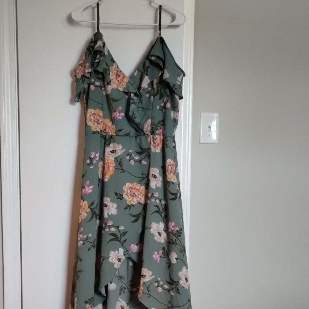 Floral Green Ruffle Dress